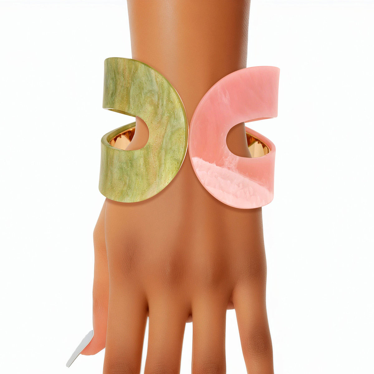 Marbled Pink Green Hinge Cuff Bracelet