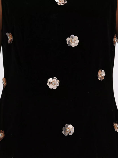 Contrast Flower Sleeveless Tulle Maxi Dress