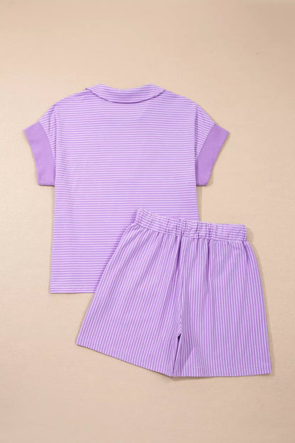 Stripe Polo Shirt and Drawstring Shorts Set