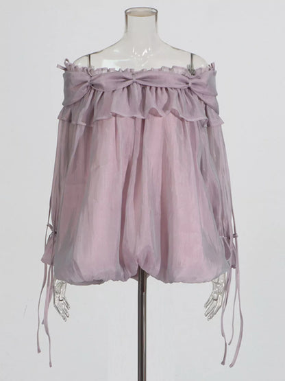 Ruffle Off-Shoulder Flounce Sleeve Blouse