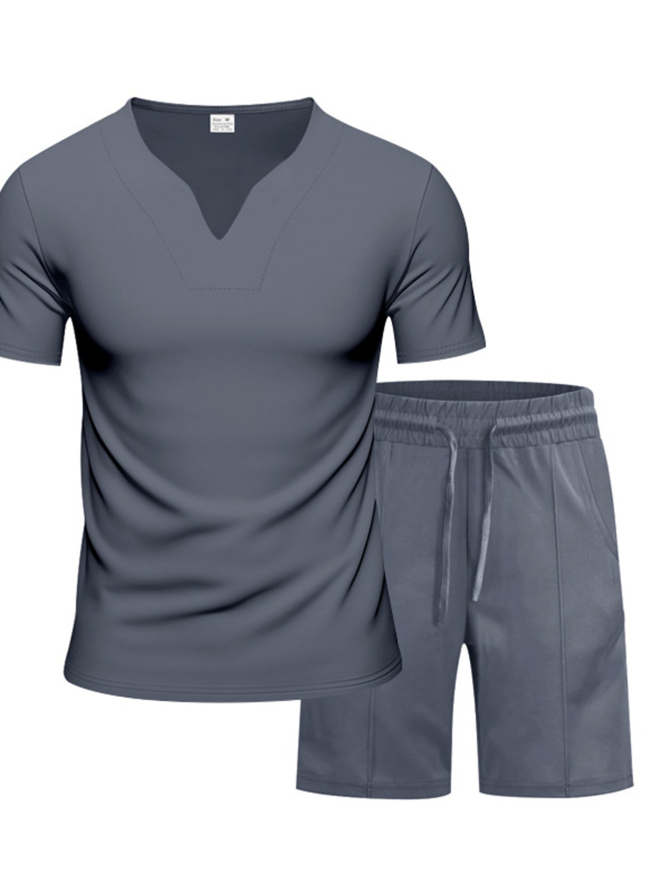 Men's Full Size V-Neck Short Sleeve T-Shirt and Shorts Set Plus Size