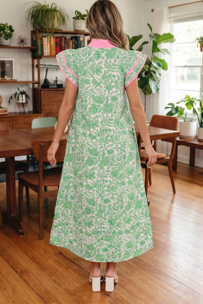 Contrast Trim Floral Midi Dress