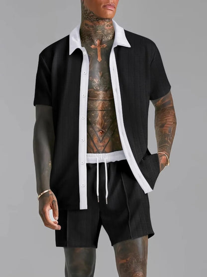 Men's Full Size Detailed Top and Shorts Set