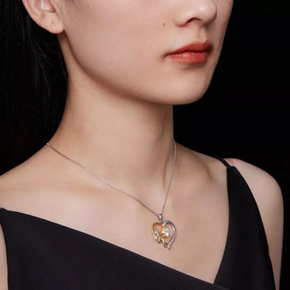 Two Tone Heart-Shaped Pendant Necklace