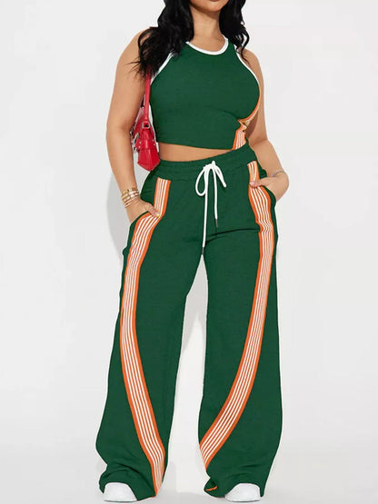 Striped Top and Drawstring Pants Set