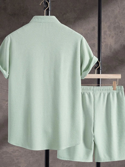 Men's Ribbed Short Sleeve Shirt and Shorts Set