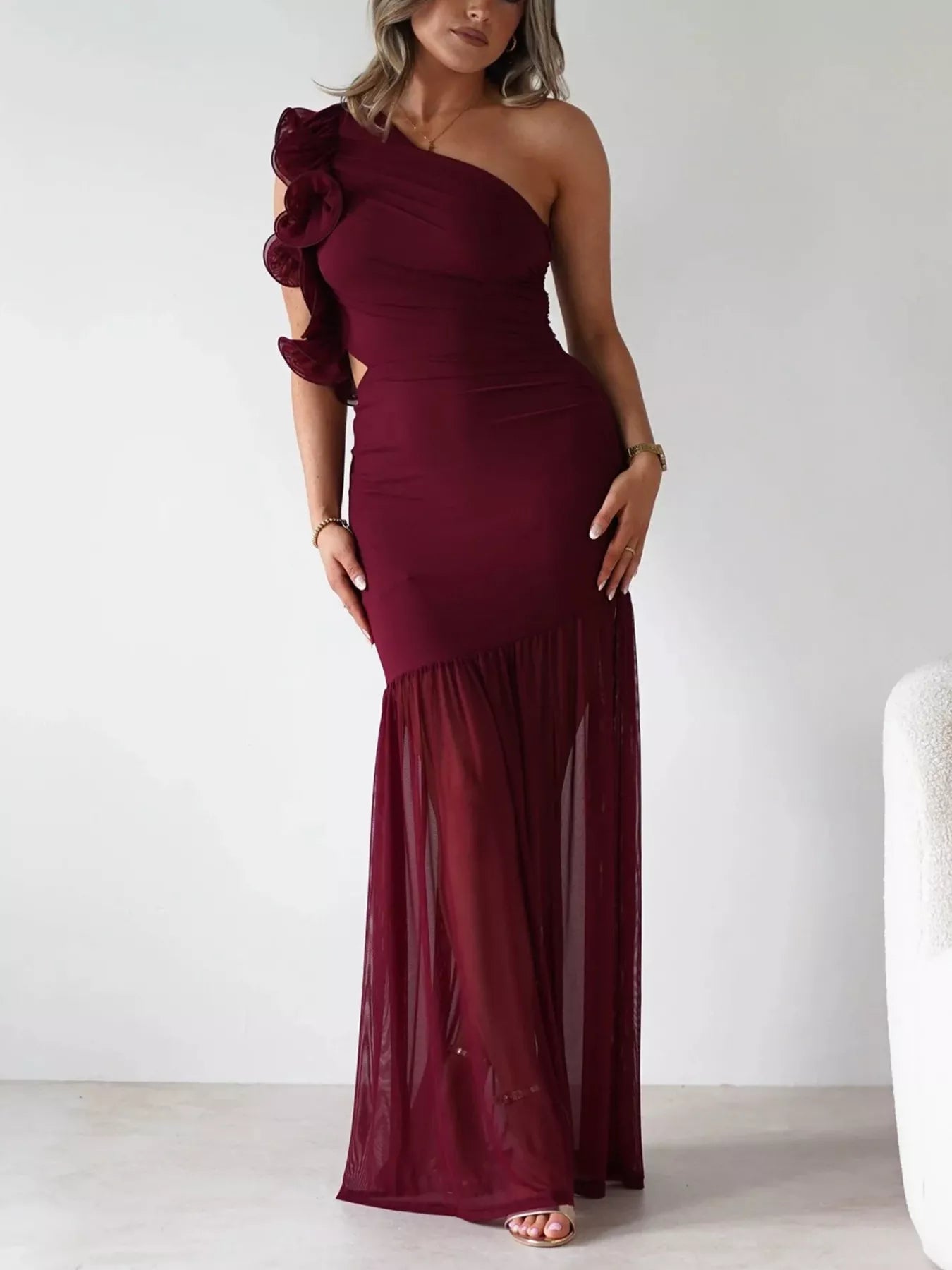 One-Shoulder Ruffle Trim Dress