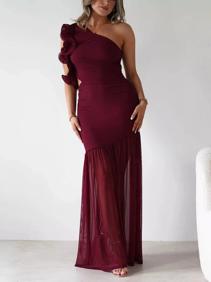 One-Shoulder Ruffle Trim Dress