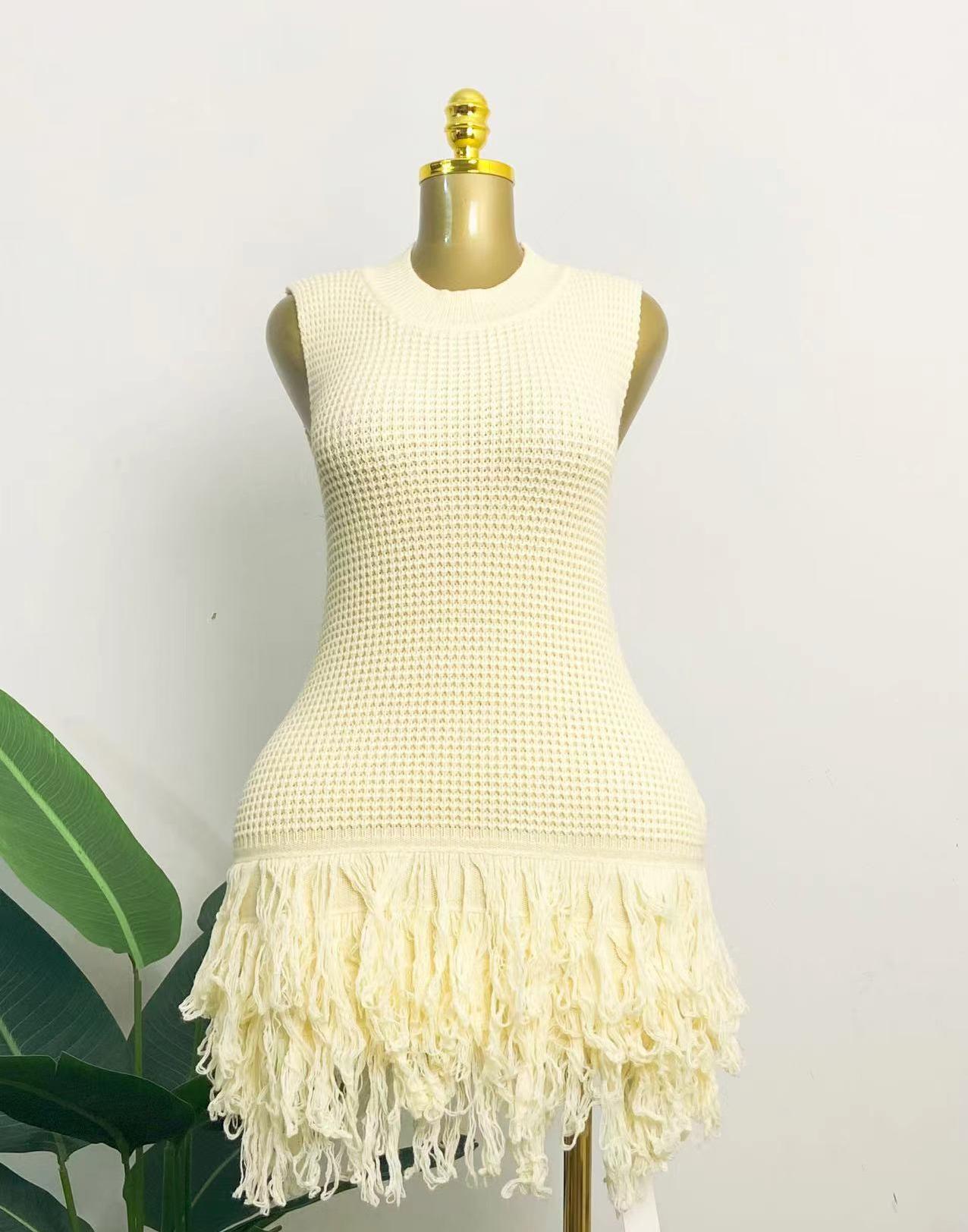 Sleeveless tassel knit dress