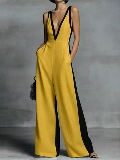 Deep V-Neck Wide-Leg Jumpsuit