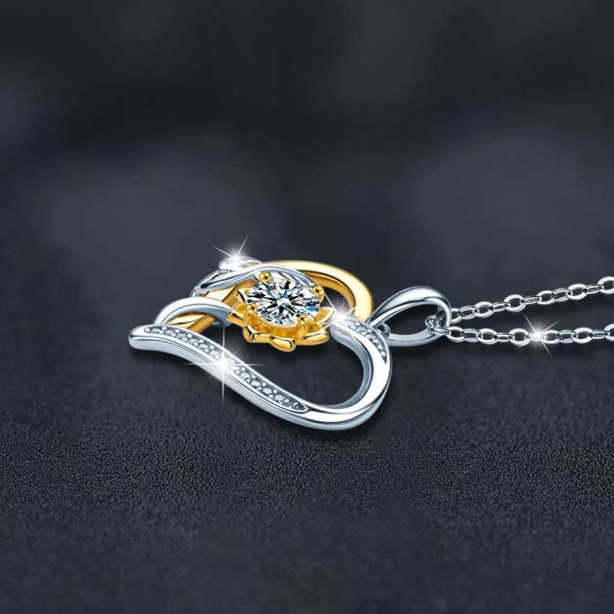 Two Tone Heart-Shaped Pendant Necklace