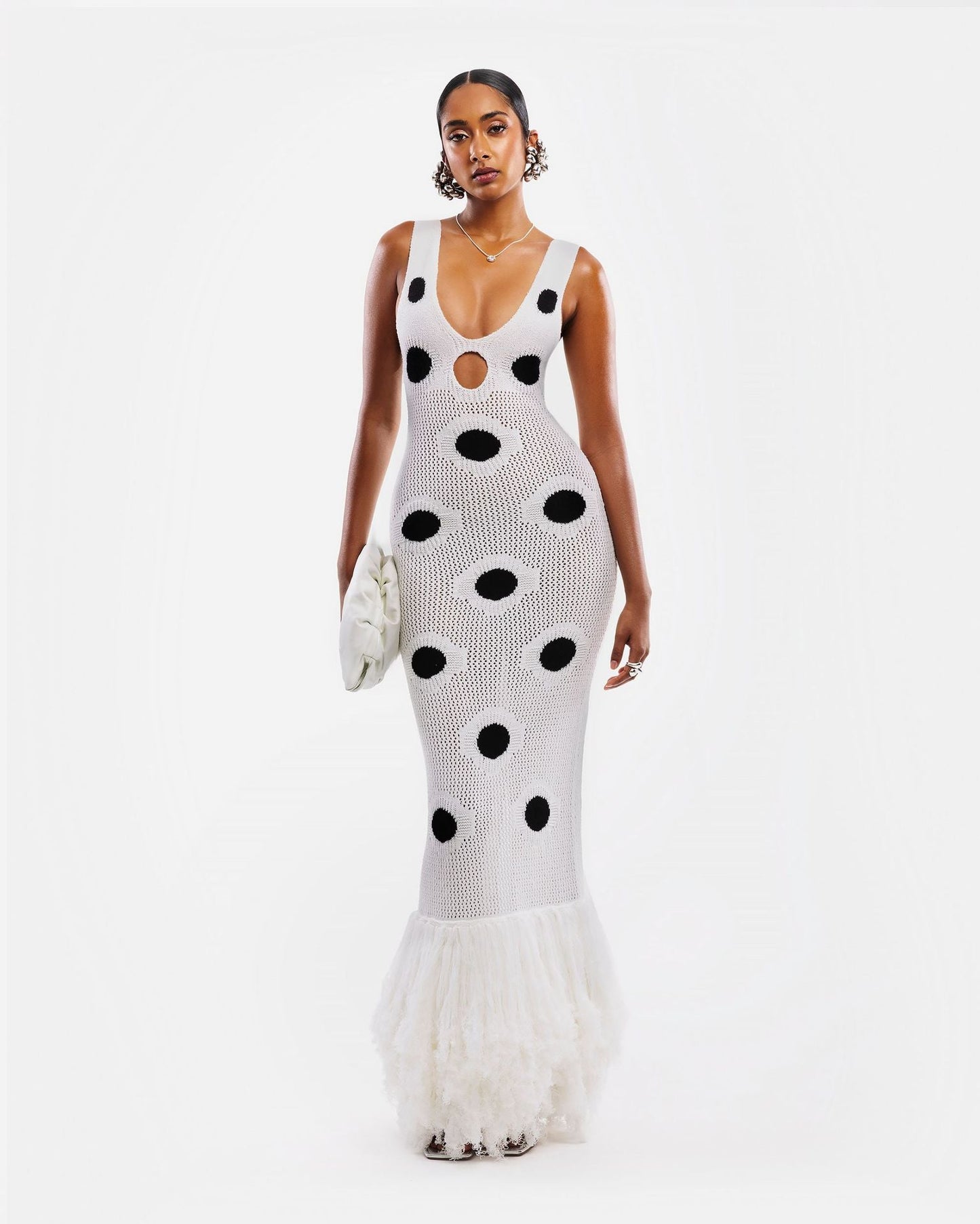 Polka Dot knitted dress with tassel suspender long skirt