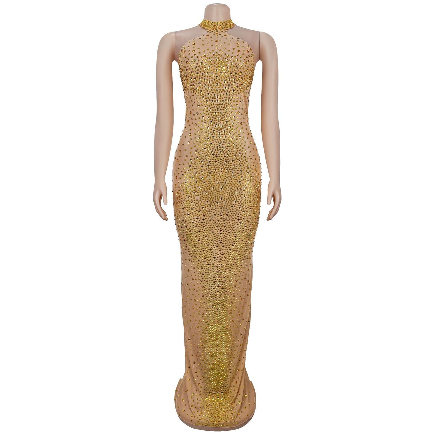 Perspective mesh rhinestone dress