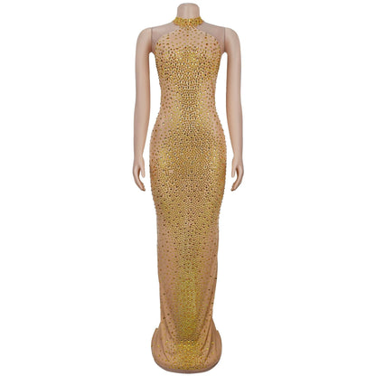 Perspective mesh rhinestone dress