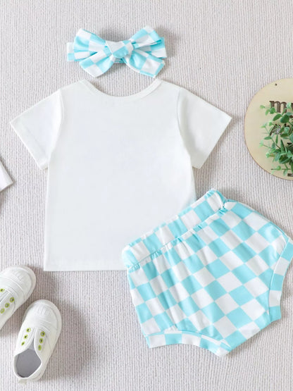 Children's Mama Graphic Tee and Leopard Shorts Set with Headband