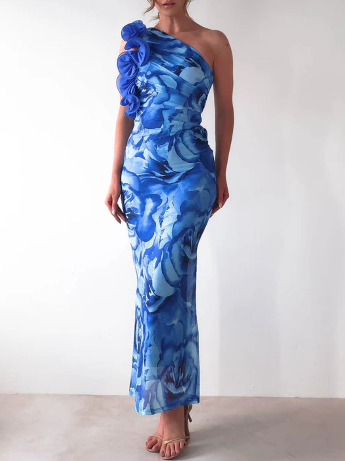 Floral Print One-Shoulder Dress