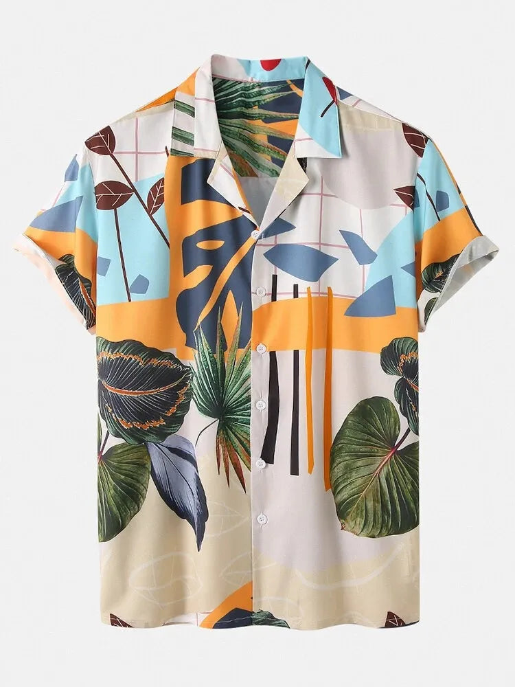 Men's Printed Short Sleeve Shirt and Shorts Set