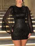 Backless slit sequin tight dress