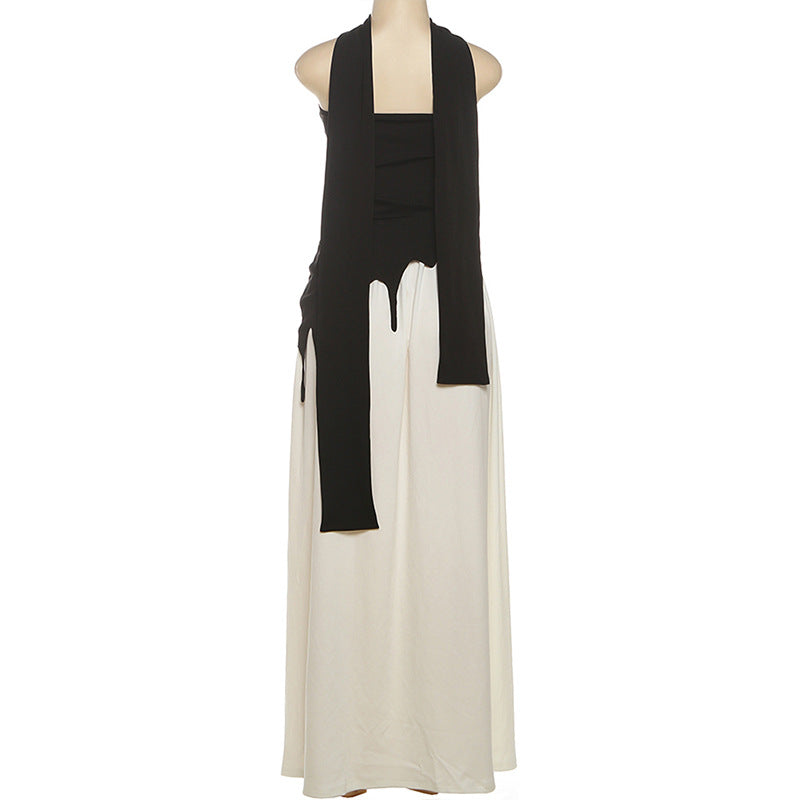 Strapless Backless Split Ribbon Skirt Set