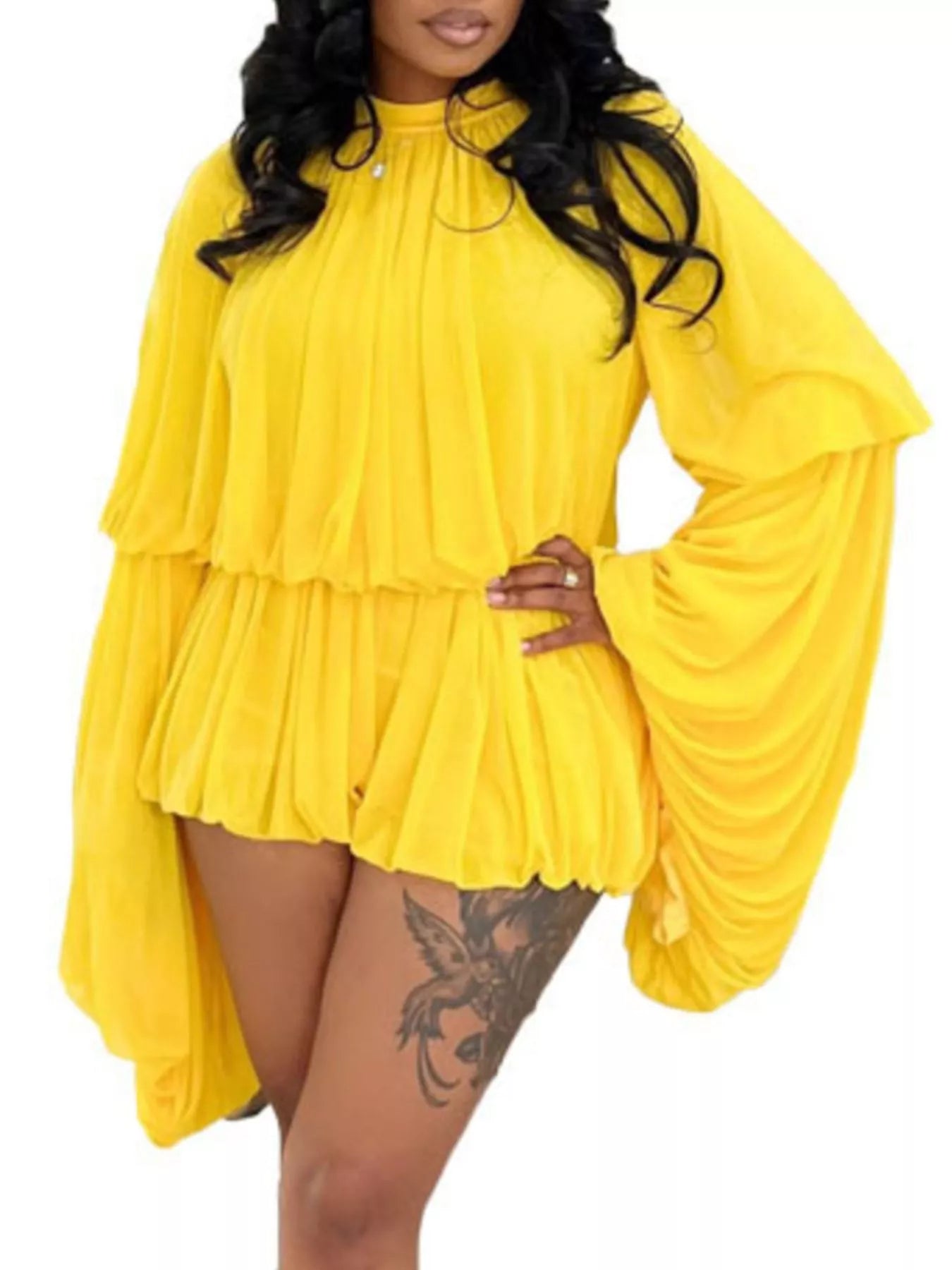 Pleated Long Sleeve Top and Skirt Set