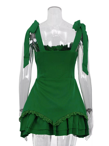 Tie-Shoulder Ruffled Mini Dress