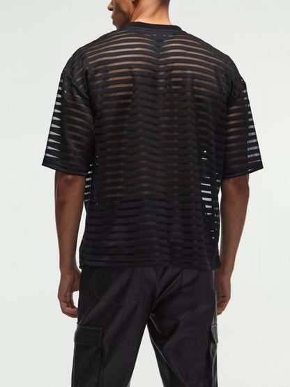Men's Sheer Striped Round Neck T-Shirt