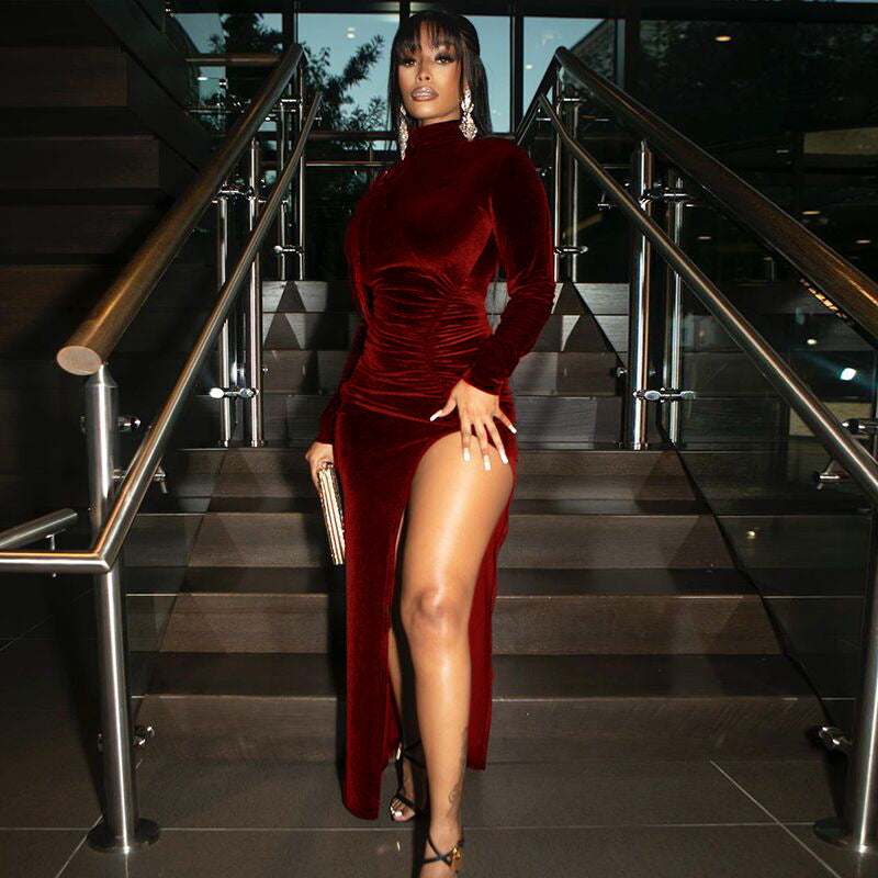 Elegant pleated slit dress