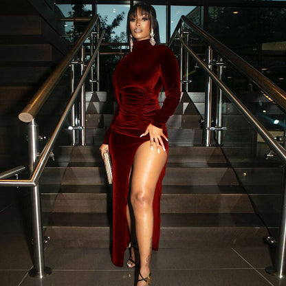 Elegant pleated slit dress