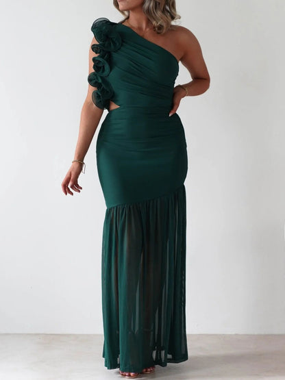 One-Shoulder Ruffle Trim Dress