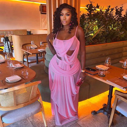 Mesh splicing perspective suspender top dress set