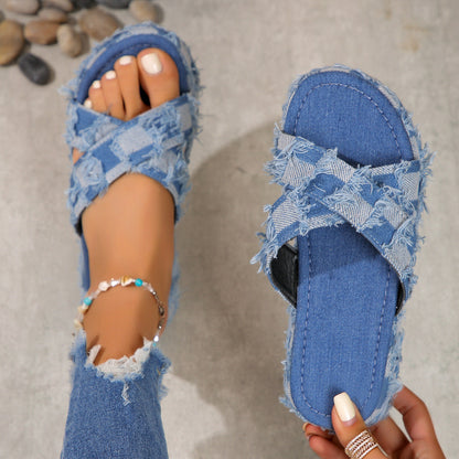 Checkered Open Toe Platform Sandals