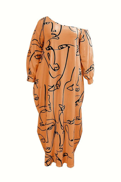 Printed Lantern Sleeve Maxi Dress