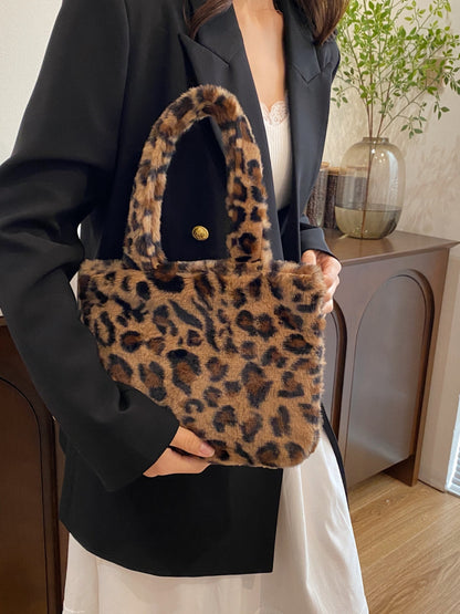 Leopard Fluff Handbag with Zip - MONLANE