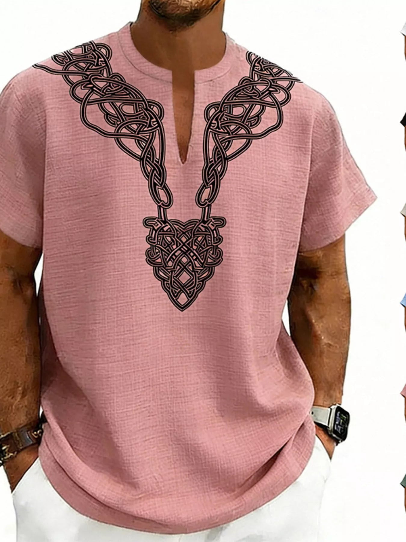 Men's Full Size Notched Printed Short Sleeve Blouse Plus Size