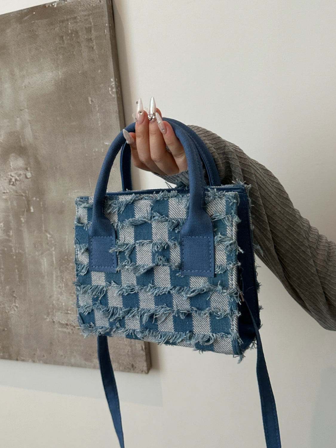 Checkered Denim Handbag - MONLANE