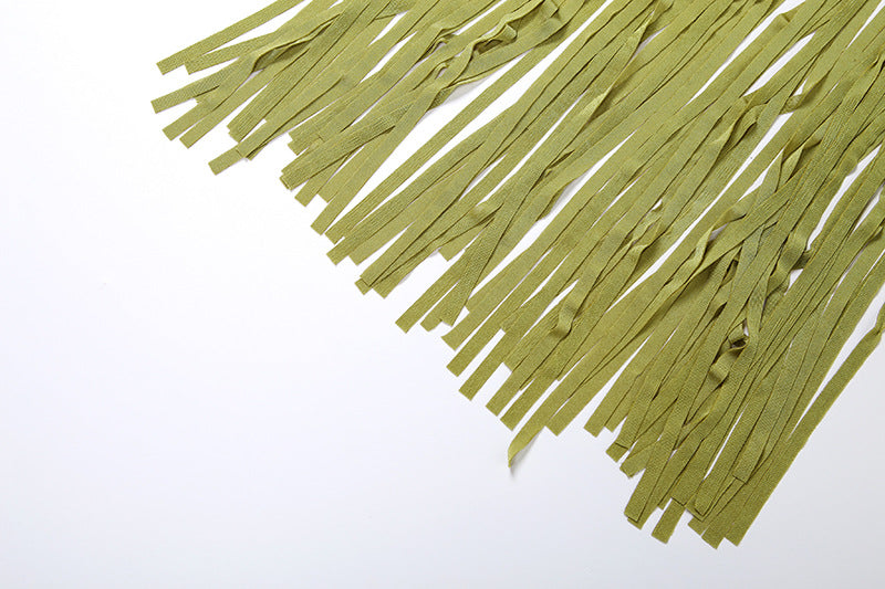 Tassel hanging neck backless solid color dress