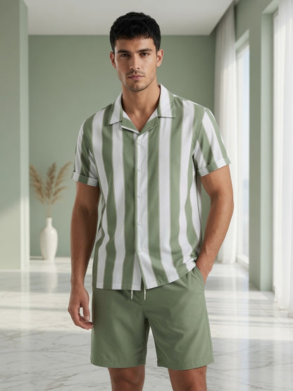 Men's Striped Casual Shirt and Shorts Set